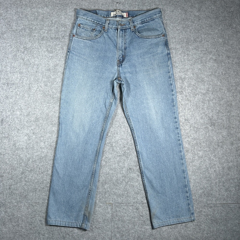 Vintage Levis Slim Fit Denim Jeans Men's Size 32x28 Blue Light Wash Straight Y2K
